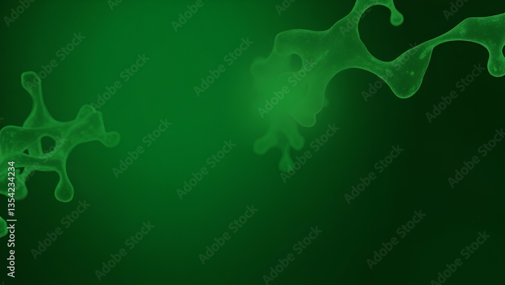 Poster abstract green molecular structure with glowing connections on blurred background - tech themes conc