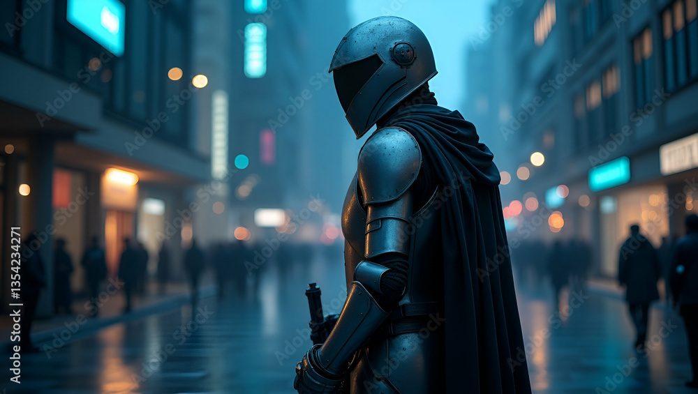 Poster knight digital armor standing guard over realm data futuristic security concept highlighting protect