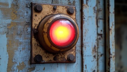 Close up view of an old red safety light fixture