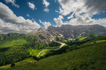 Obraz premium nature sceneries along the trail starting from Col Rodella and crossing Val Duron, Val di Fassa, Dolomites, Italy