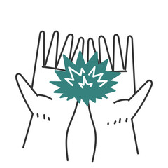 hand drawing doodle hand carrying green grass