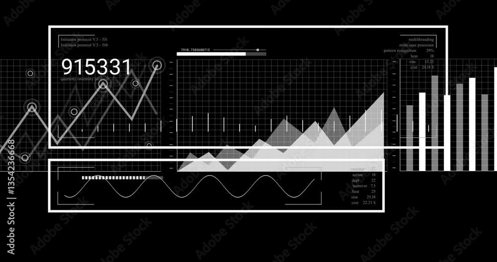 Poster Creating animation of graphs and charts for data visualization on black background