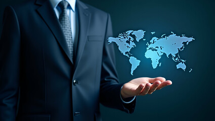 Businessman Showcasing Global Network Connections with Big Data Insights