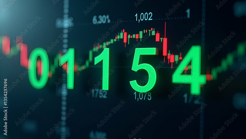 Poster bull market concept: a captivating view of upward stock market ticker numbers with fictional symbols