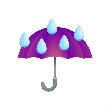 Purple umbrella emoji with rain drops, vector 10 eps.