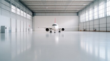 Modern hangar with parked aircraft