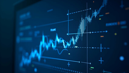 Understanding the Flat Stock Market Crash: Analyzing Economic Graphs and Diagrams in Business and Financial Reports on a Blue Technology Background