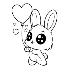 Bunny carrying a heart shaped balloon, for coloring