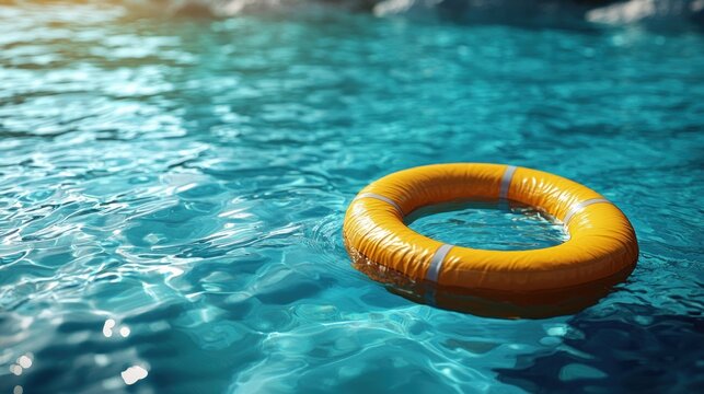 Orange life preserver floats in turquoise water - Powered by Adobe