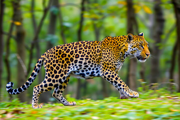 Obraz premium Fierce Angry Leopard with Sharp Focus, Displaying Its Intense Gaze Against a Blurred Bokeh Background, Vibrant Wallpaper