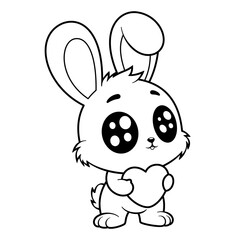 Happy bunny brings heart, for coloring