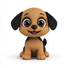 Fototapeta premium Adorable Cartoon Puppy with Big Eyes: A Happy and Playful Pet Illustration