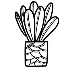 Fototapeta premium Black and White Decorative Plant in Pot Line Art Drawing Illustration