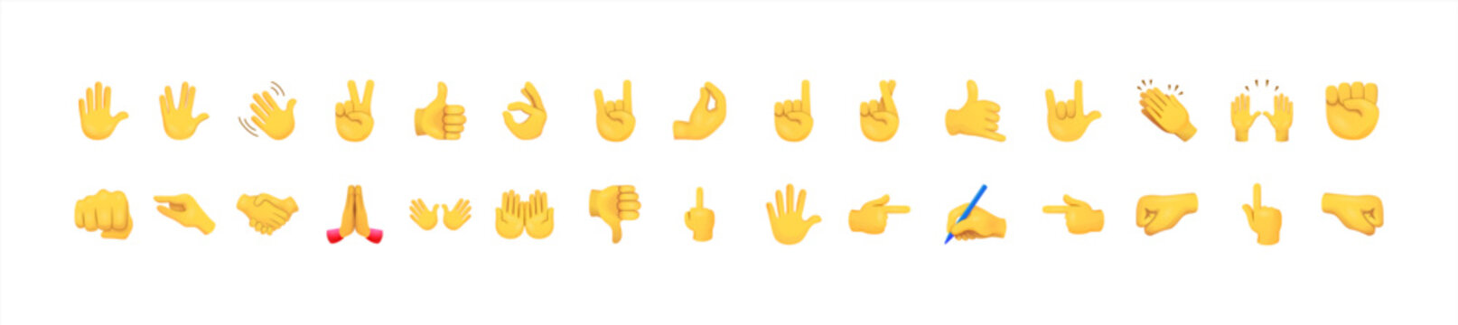 Naklejki All hand emojis, stickers in all skin colors. Hand emoticons vector illustration symbols set, collection. Hands, handshakes, muscle, finger, fist, direction, like, unlike, fingers. Vector 10 eps.