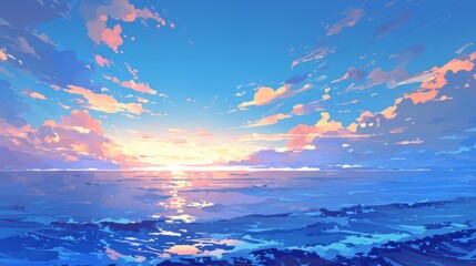 Obraz premium background wallpaper ocean sea with beautiful sun illustration painting digital art 