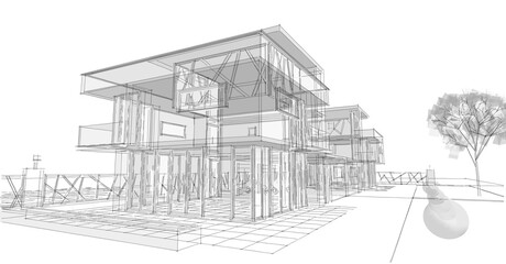  modern townhouse sketch 3d illustration