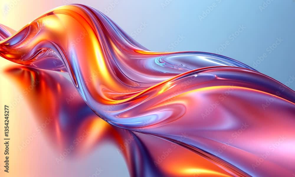 Poster abstract flowing iridescent wave with vibrant reflections and smooth transitions