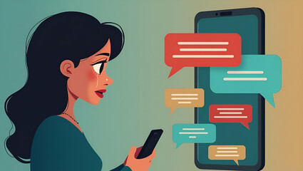 Online Harassment: Sad Woman Crying by Phone Illustrates Distress