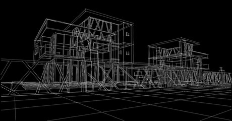 Fototapeta premium modern townhouse sketch 3d illustration