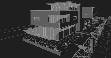  modern townhouse sketch 3d illustration