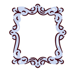 Blue rectangular frame for painting and mirror. Vintage carved photo border of rectangle shape. Antique, art gallery mascot, frame with ornament cartoon vector illustration