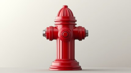 3D glossy red fire hydrant icon with smooth polished texture, detailed nozzles and caps, isolated on transparent background for urban emergency designs.