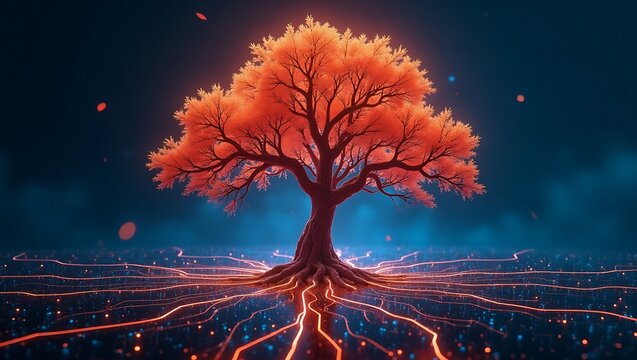 Futuristic Glowing Digital Tree with Neural Connections