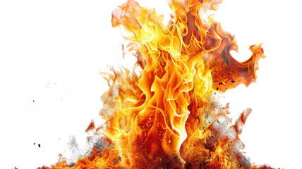 A large flame is burning brightly in the air