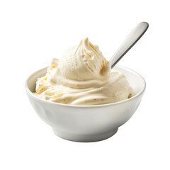 A spoon is in a bowl of ice cream