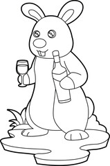 Rabbit Bottle Red wine Animal Vector Graphic Art Illustration
