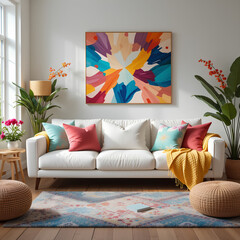 Stylish modern living room with a cozy yet elegant aesthetic. Stylish furniture and luxury sofa. 