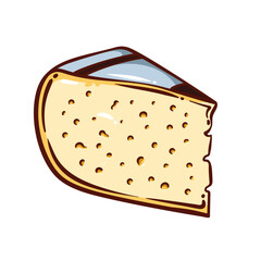 Asiago triangle slice line icon. Outline hand drawn Italian cows milk cheese, tasty Asiago piece of triangular shape. Dairy product, food mascot, traditional gourmet snack icon vector illustration