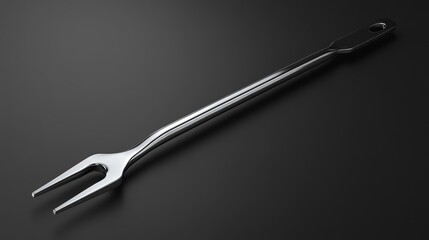 3D polished metal tuning fork with sleek reflective design, accurate acoustic properties, isolated on transparent background for high-resolution visuals.