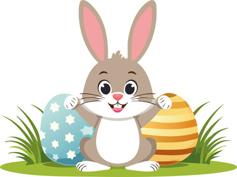 Fr&ouml;hlicher Osterhase mit bunten Ostereiern