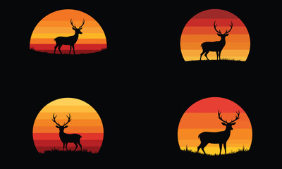 a majestic deer silhouette standing on a grassy Bundle 