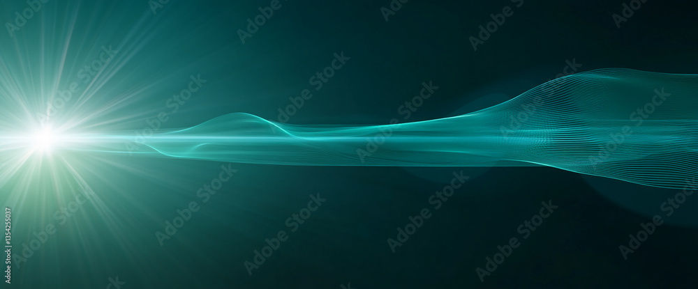 Poster teal abstract wave with bright light source, creating a dynamic and energetic visual, showcasing mov