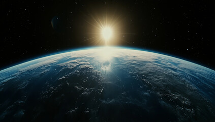 Fototapeta premium Celestial sunrise reveals Earth’s curvature, showcasing the beauty of the planet from space at dawn