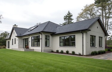 Obraz premium Modern new Construction White Siding Cottage House