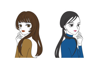 パーソナルカラー診断風の女性のイラストセット（秋・冬）