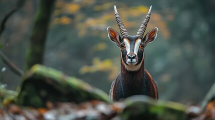 Majestic black-and-white deer in autumnal forest