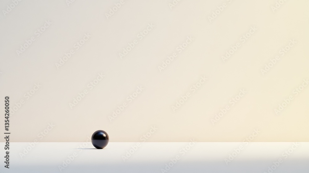 Poster minimalist composition featuring a single black sphere on a light background, emphasizing negative s