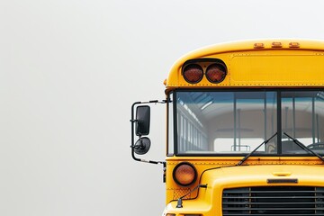 High Detail Image of Yellow School Bus on White Background Closeup Transport for Students