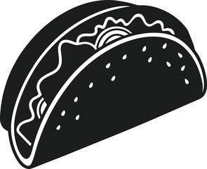 Mexican Taco Vector Silhouette – Black Food Icon with Detailed Filling