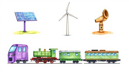 Renewable Energy Sources Train Transportation Illustration