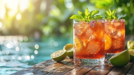 Refreshing iced tea cocktails by poolside paradise