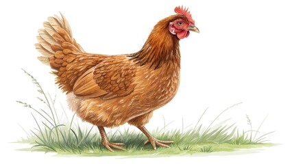 Fototapeta premium Realistic Brown Hen Isolated on White Background – Detailed Farm Animal Illustration