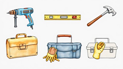 Construction Tools Equipment and Work Bags Illustration