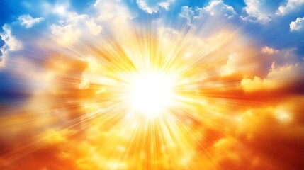 Obraz premium Bright sunrise with sun rays bursting through clouds.