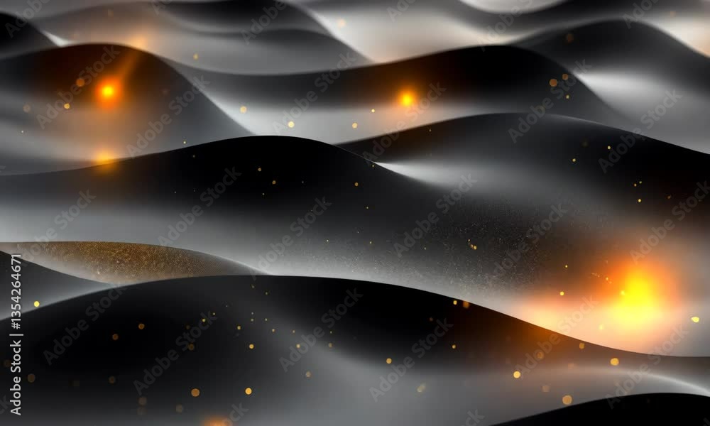 Poster abstract black waves with vibrant golden light, creating a captivating dynamic effect
