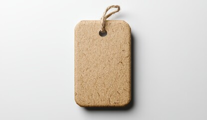 Blank kraft paper tag with string on a light background for labeling
